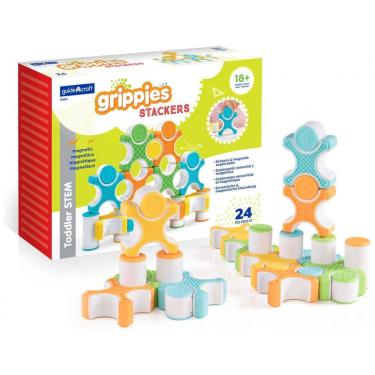 Imagem de Conjunto magnético Grippies Stackers Guidecraft com 24 peças macias para construção STE...