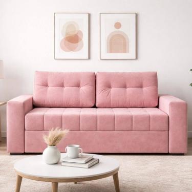 Imagem de Sofá Cama Casal em Tecido Veludo 182cm com Espuma D28 Murilo Veludo Rosa