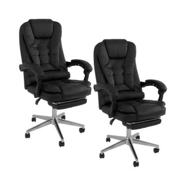 Imagem de Kit 2 Cadeiras Presidente Ergonômica Apoio Para Pés Preto