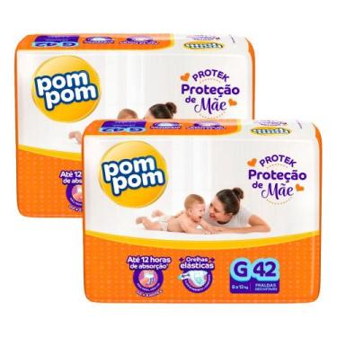 Imagem de Kit 2 Fraldas Pom Pom Derma Protek Mega G com 42un cada