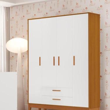 Imagem de Guarda-roupa para Quarto de Bebê 4 Portas Flip Branco Fosco / Savana -
