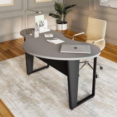 Imagem de Mesa Escrivaninha Orgânica Linear 173cm X 94cm Pés Metal para Escritório Home Office F5 Corporate Cinza Sagrado com Preto