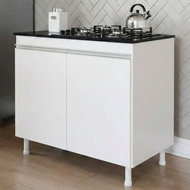 Imagem de Balcão Gabinete Cozinha Lux 79cm 100% MDF 02 Portas Com Tampo Branco - Abmaza
