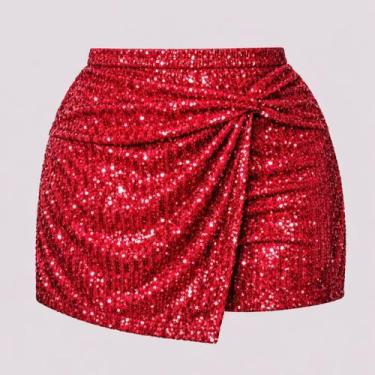 Imagem de Short Saia de Paete Brilhante Plus Size G1 ao G8 Cos Alto Luxo Elegant