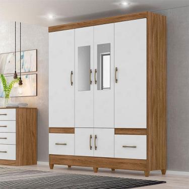 Imagem de Guarda Roupa Casal Ambiente MS912 6 Portas Naturale Branco com Espelho - Moval