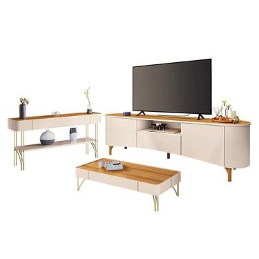 Imagem de Rack Bancada Elara com Mesa de Centro Cadenza e Aparador Vivant Off White Cinamomo - HB Móveis