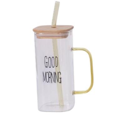 Imagem de Copo De Vidro Good Morning com Tampa E Canudo Drinks 400ml - Tesla Sto