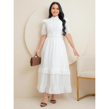 Imagem de Vestido Maxi Midi Rodado Festa Convidada Com Babado - Fashion, Branco,