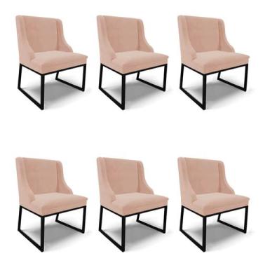 Imagem de Cadeira Sala de Jantar Industrial Preto kit 6 Liz Veludo Rosê D03 - D'