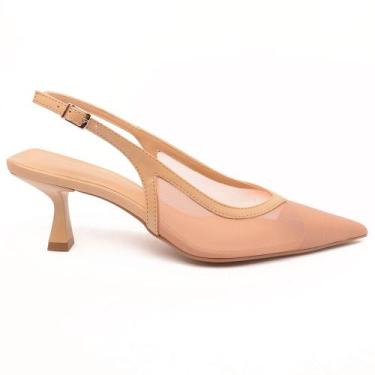 Imagem de Slingback Sapato da Corte Tela Salto Médio Decote Em V, T nude, 36