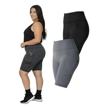 Imagem de Kit 2 Bermudas Fitness Bolsos Laterais Para Celular Plus Size Cor:Cinz