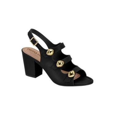 Imagem de Sandália Beira Rio Salto Bloco Tiras Detalhes Dourados, 37, Preto