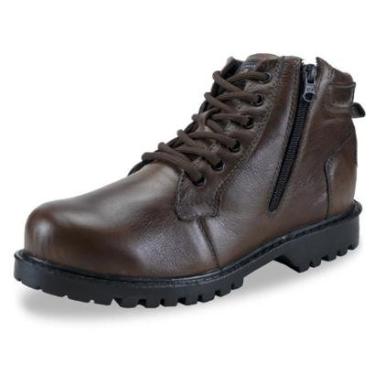 Imagem de Coturno Bota Masculina Couro Cadarço e Ziper Calce Facil Com Puxador Traseiro Palmilha...
