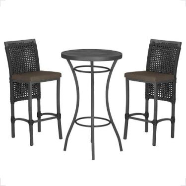 Imagem de Mesa Bistrô e 2 Banquetas Roma Preta Corda Náutica Estofado 9 Trama Or