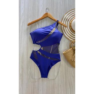 Imagem de Maiô Feminino Débora Nula Manga com Tule Liso Poliamida Alta Qualidade