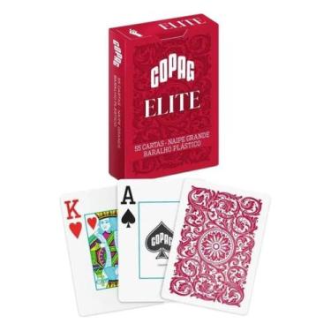 Imagem de Baralho Plástico Elite Vermelho Copag 55 Cartas Naipe Grande