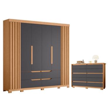 Imagem de Kit Guarda Roupa Doble 6 Portas e Cômoda Duetto 10 Gavetas MDP Titânio Albatroz Móveis