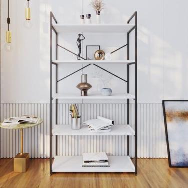 Imagem de Estante com 5 Prateleiras 152cm x 80cm x 33cm Yon Branco/Preto - Metal