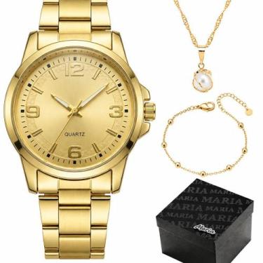 Imagem de Relogio Feminino Resistente + Colar Ponto Luz + Pulseira caixa premium