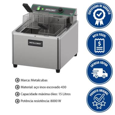 Imagem de Fritador Industrial Elétrico Zona Fria de Óleo FOE15 m 220V 15L 8000W Inox Metalcubas MTC0080-23212