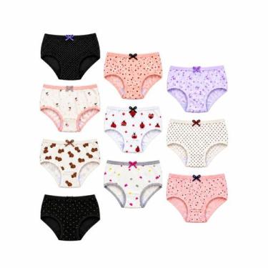 Imagem de Kit 10 Calcinhas Infantil Menina Algodão Cotton Estampadas 2 a 12 Anos