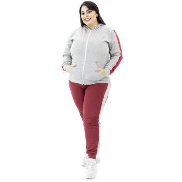 Imagem de Conjunto Moletom Feminino Plus Size Jaqueta Calça Flanelado - Zafina