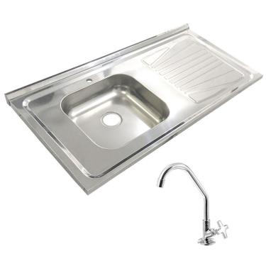 Imagem de Pia Inox Fabrinox PSD1000E 100x52cm, cuba esquerda, com furo e torneira