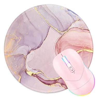 Imagem de Mouse Pad, mouse pad redondo de borracha antiderrapante tapete de mouse para notebook com borda costurada para trabalho e jogos (mármore rosa bonito)