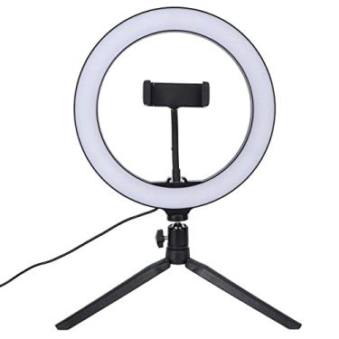 Imagem de Luz de preenchimento circular, lâmpada de enchimento redonda de LED de 25 cm, anel de luz para celular, 3 cores claras ajustáveis, com tripé para transmissão ao vivo, com clipe de celular