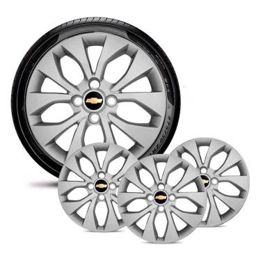 Imagem de Jogo 4 Calota GM Chevrolet Todos Aro 14 Prata Emblema Preto