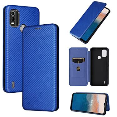 Imagem de Capa flip de celular para Nokia C21 Plus Case, luxo fibra de carbono PU + TPU capa híbrida proteção total à prova de choque capa flip para Nokia C21 Plus capa protetora (cor: azul)
