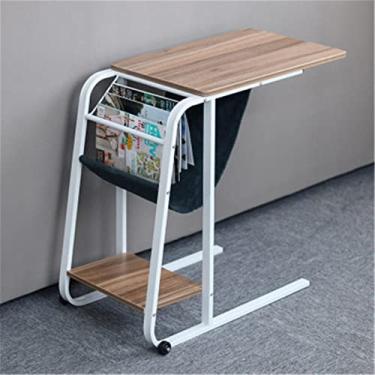 Imagem de YUHUAWF Mesa de computador multifuncional móvel mesa de laptop sala de estar sofá removível mesa lateral mesa de cama portátil mesa de moda com suportes de armazenamento, mesa de estudo de 4 cores (cor: carvalho antigo)