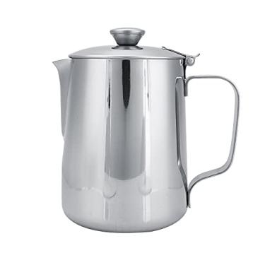 Imagem de Jarro de espuma de leite com tampa, jarros fumegantes Aço inoxidável Café com leite Cappuccino Latte Art Barista Jarros a vapor Copo de leite(600ml)
