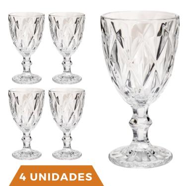 Imagem de 4 Copos Transparente Taças Diamante 300ml Para Agua Vinho