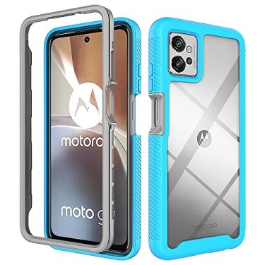 Imagem de Compatível com Motorola Moto G32 Capa protetora de tela de vidro temperado transparente 360 proteção total do corpo capa dura + TPU macio à prova de choque (azul claro, Motorola Moto G32)