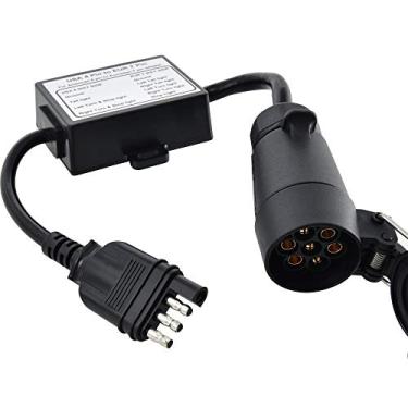 Imagem de Oyviny Conversor de luz de reboque EUA para UE 4 vias para adaptador de luz de reboque 7 vias EUA veículo 4 pinos plugue plano para reboque europeu 7 pinos conector redondo plug and play conversor impermeável