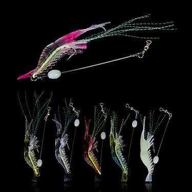 Imagem de 6 peças iscas de camarão macias, iscas de pesca de silicone com ganchos conjunto de iscas de robalo, bigode de camarão colorido e contas luminosas para kit de pesca de água doce e salgada