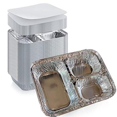 Imagem de DHG PROFESSIONAL Bandeja de alumínio descartável com tampas de papelão (pacote com 20 conjuntos) – Forma de folha de 3 compartimentos
