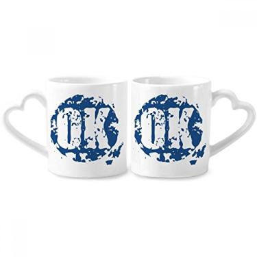 Imagem de OK Design redondo ilustração padrão casal conjunto de canecas de porcelana copo amante coração alça