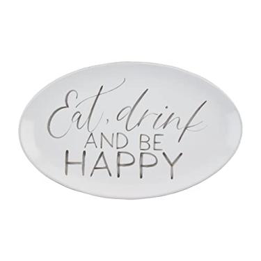 Imagem de Mud Pie Travessa Eat, Drink and Be Happy, 44,5 cm x 28 cm, branca