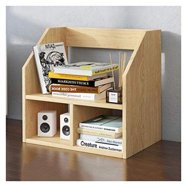 Imagem de KIZQYN Estante de livros de mesa de camada dupla prateleira de exibição de madeira de escritório organizador de mesa rack de armazenamento de escritório estante de materiais de escritório estante de livros (cor: natural, tamanho: L 16,9 polegadas)