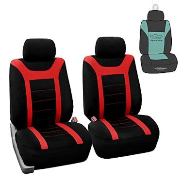 Imagem de FH Group Conjunto de capas de assento de carro dianteiro, compatível com airbag e apoios de cabeça destacáveis – Ajuste universal para carros, caminhões e SUVs (vermelho/preto) FB070102