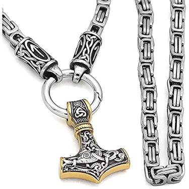 Imagem de XLTFZY Amuleto Viking Masculino Colar Vintage Pingente Martelos Thor Colares Amuleto Corvo Jóias/Corrente de 40 cm
