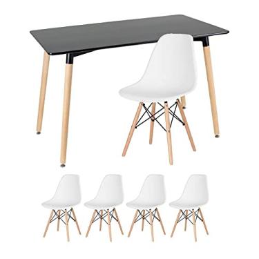 Imagem de Kit - Mesa retangular Eames 60 x 120 cm preto + 4 cadeiras Eiffel Dsw Branco