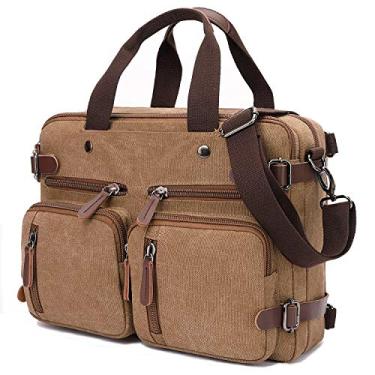 Imagem de CROCOD Mochila conversível para laptop de 17,3 polegadas bolsa mensageiro para homens/mulheres, Café, 17.3 Inch