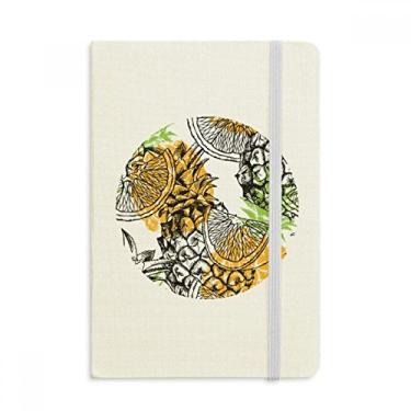 Imagem de Caderno de anotações clássico com estampa de abacaxi amarelo e frutas tropicais em tecido com capa dura