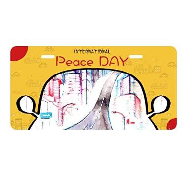 Imagem de DIYthinker Placa de carro em aquarela com luzes de rua, prédio, decoração de carro, dia da paz