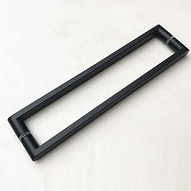 Imagem de Maçaneta da porta de vidro da cabina de duche ao lado duplo Puxador da porta de correr em aço inoxidável quadrado costas com costas, puxar puxar puxador, preto fosco, distância do furo 500 mm