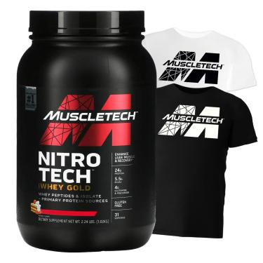 Imagem de Whey Protein Nitro Tech Gold 1Kg + Camiseta Branco Exg Vanilla Cream Kit MUSCLETECH 