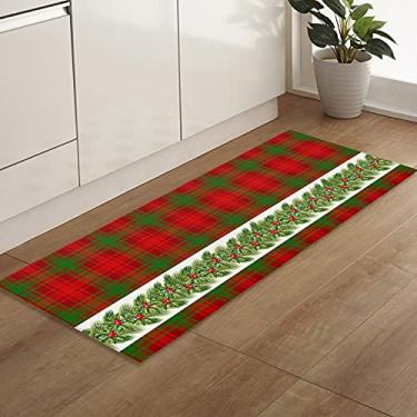 Kit Tapete de Natal para Cozinha 2 Peças Xadrez Verde Verde